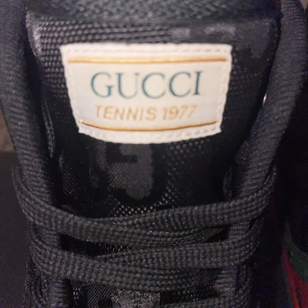 100% Authentic Gucci Tennis 1977 High Top GG Sneakers Black US M 9, W 10.5